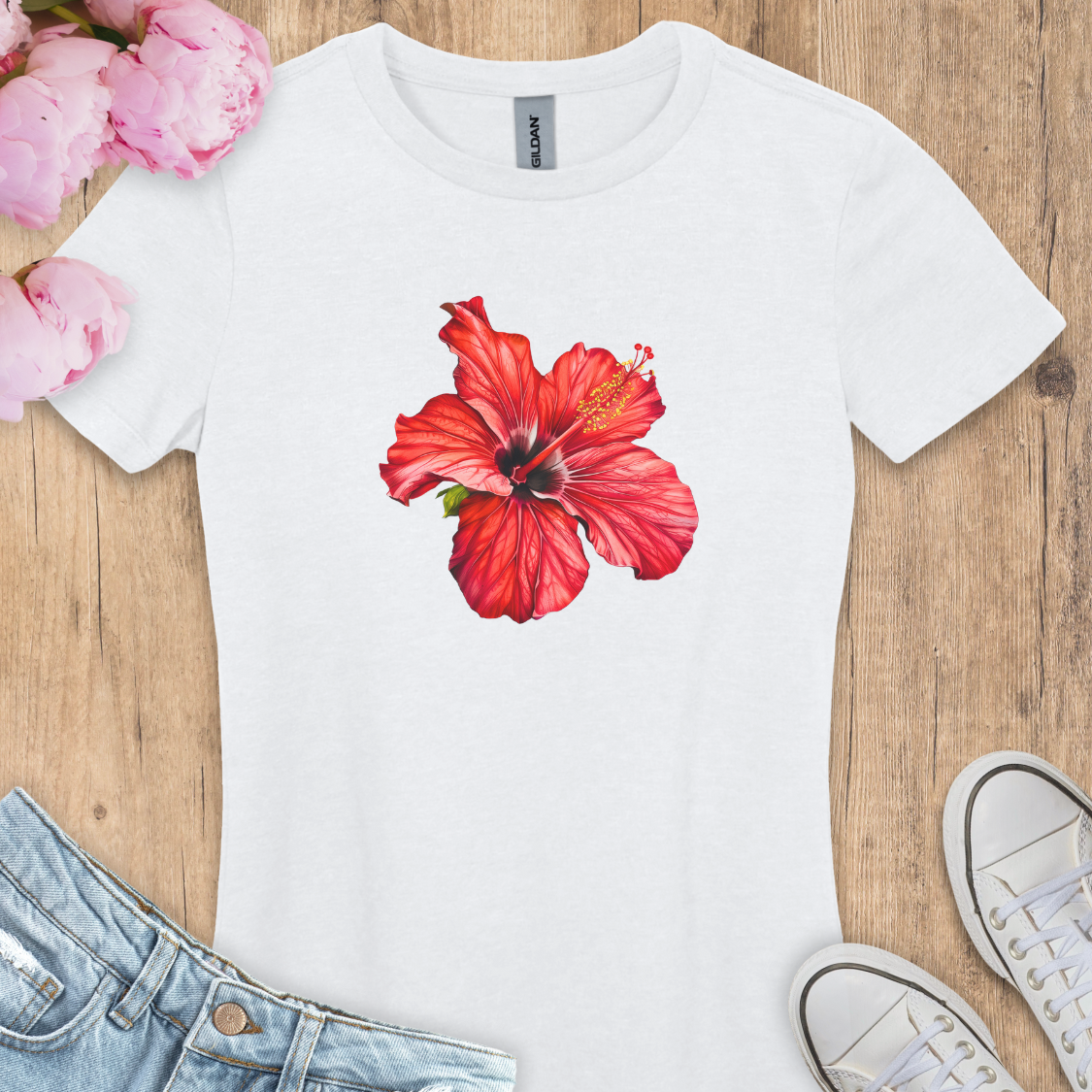 T-shirt Hibiscus Rouge