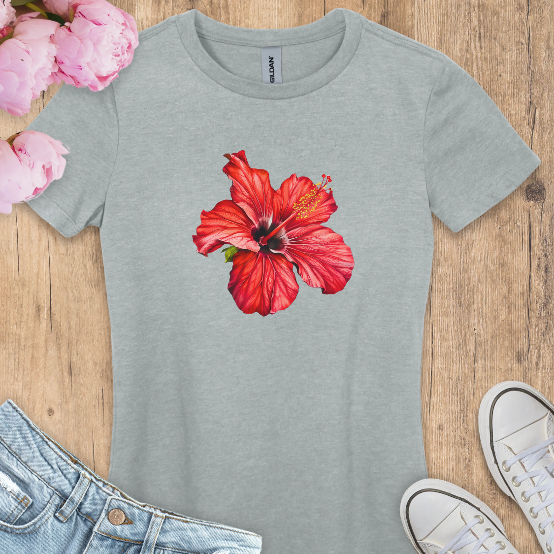 T-shirt Hibiscus Rouge