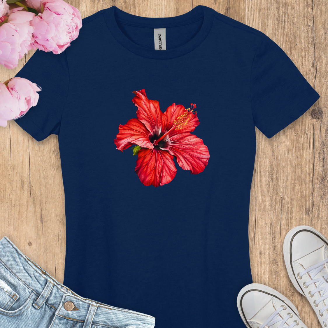 T-shirt Hibiscus Rouge