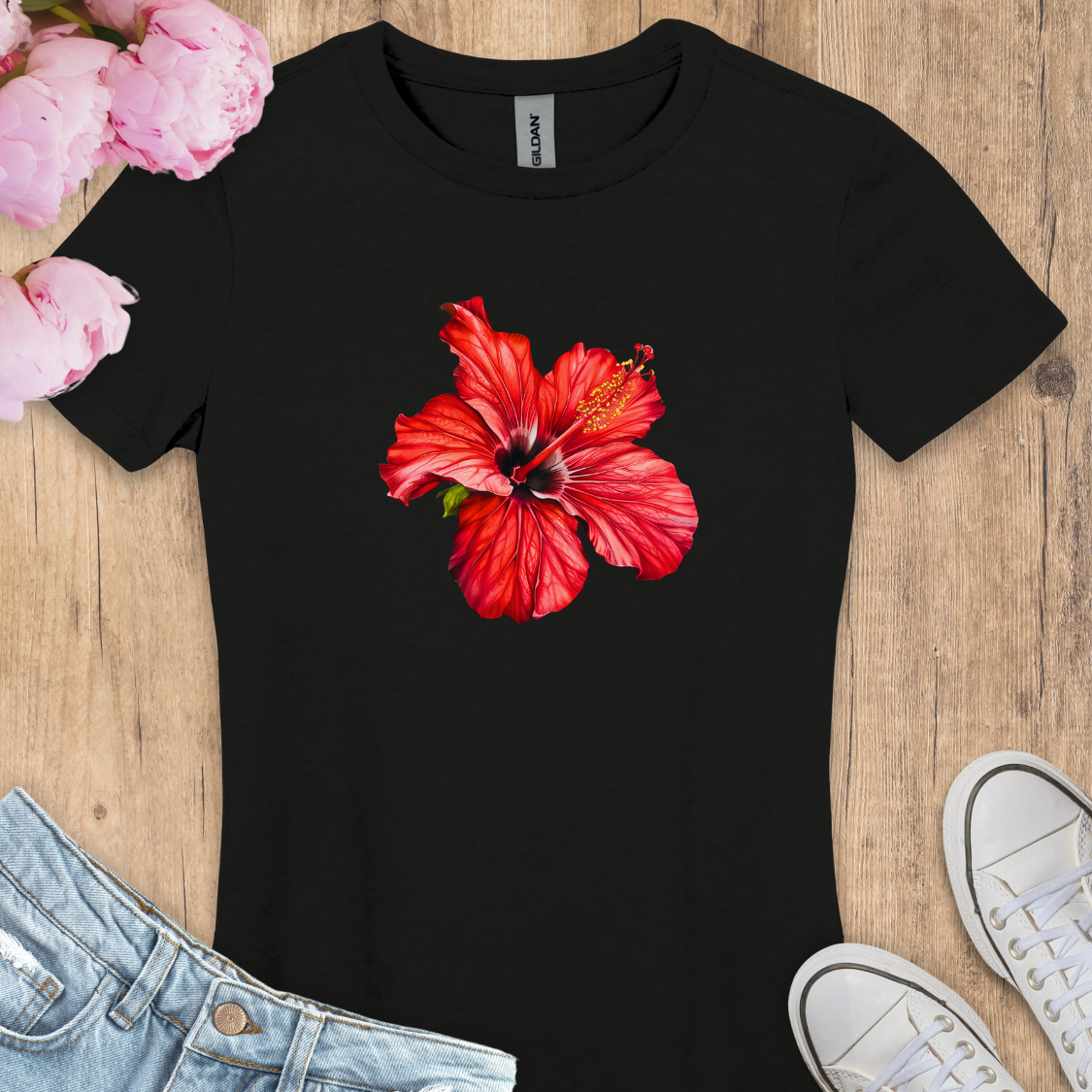 T-shirt Hibiscus Rouge