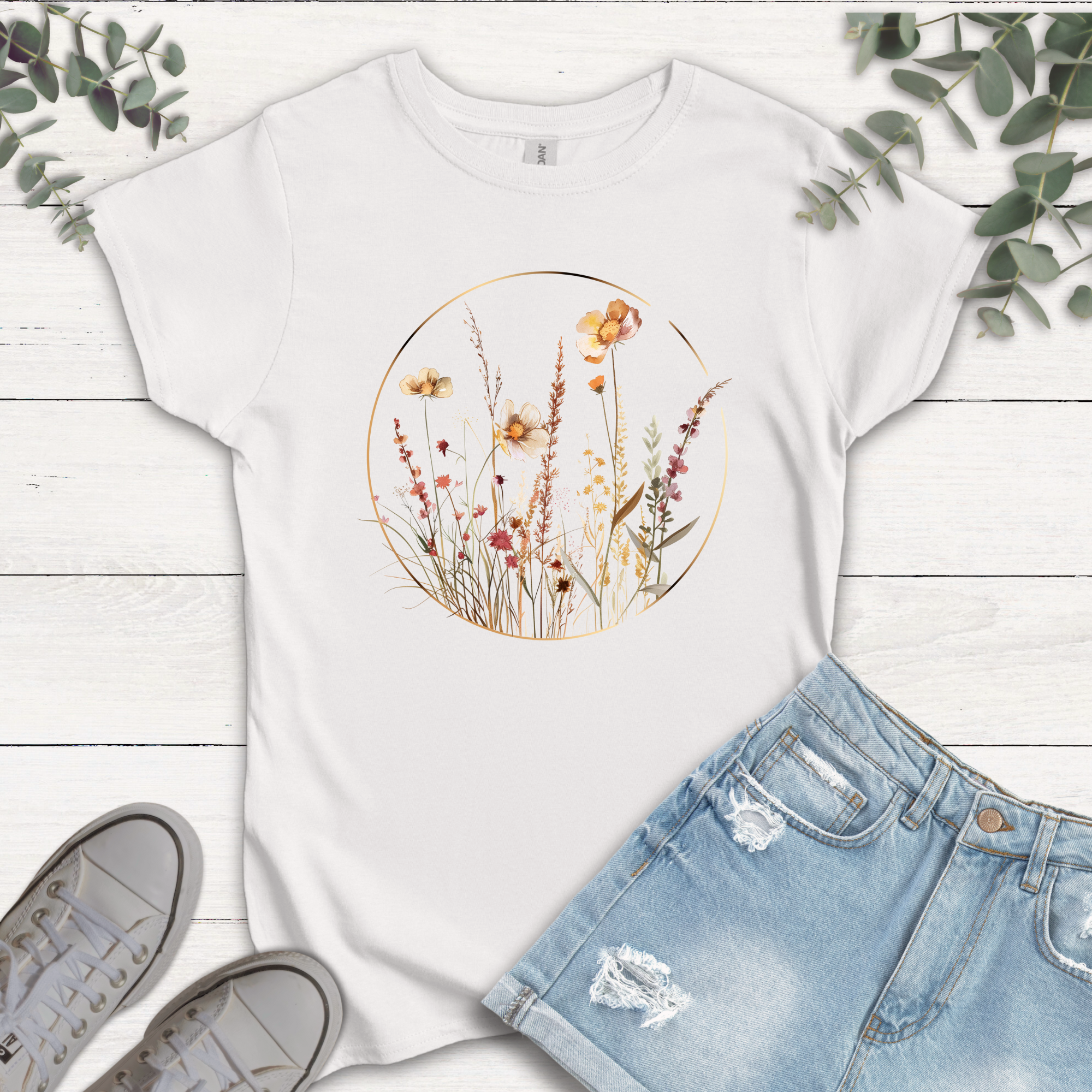 T-shirt Cercle doré Fleurs sauvages