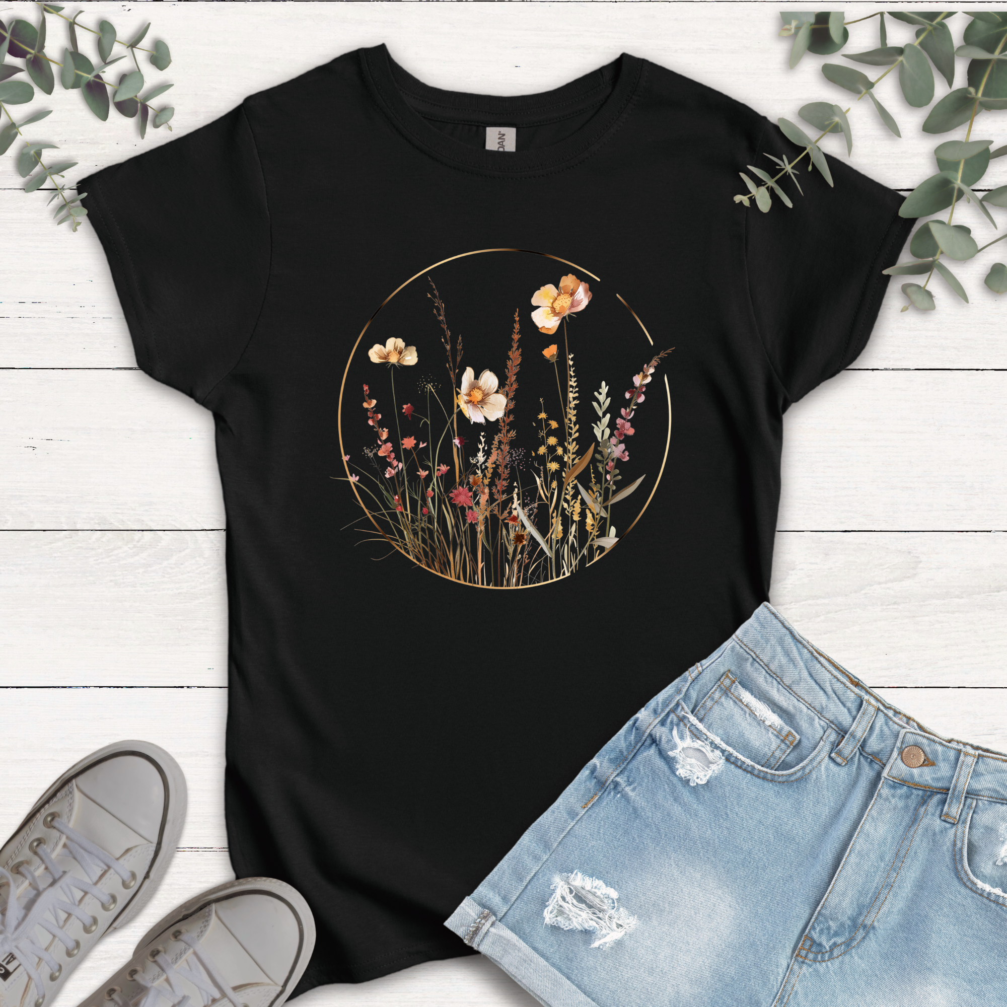 T-shirt Cercle doré Fleurs sauvages